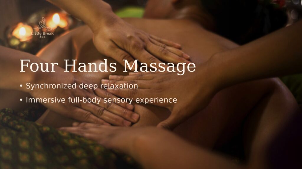 Four Hands Massage at Little Break Spa in St. Louis Park Minneapolis showing synchronized therapist relaxation treatment